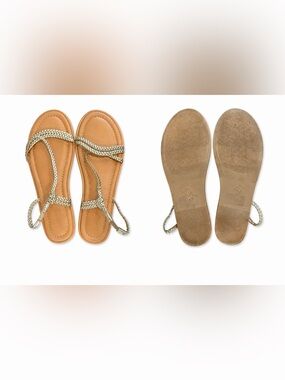 Women’s Universal Thread Braided Metallic Sandals Size 9.5 Gold Strappy Flats